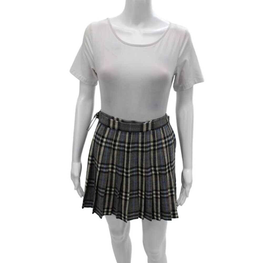Burberrys Women Gray Plaid Pure New Wool Knee Length Skirt Size 6